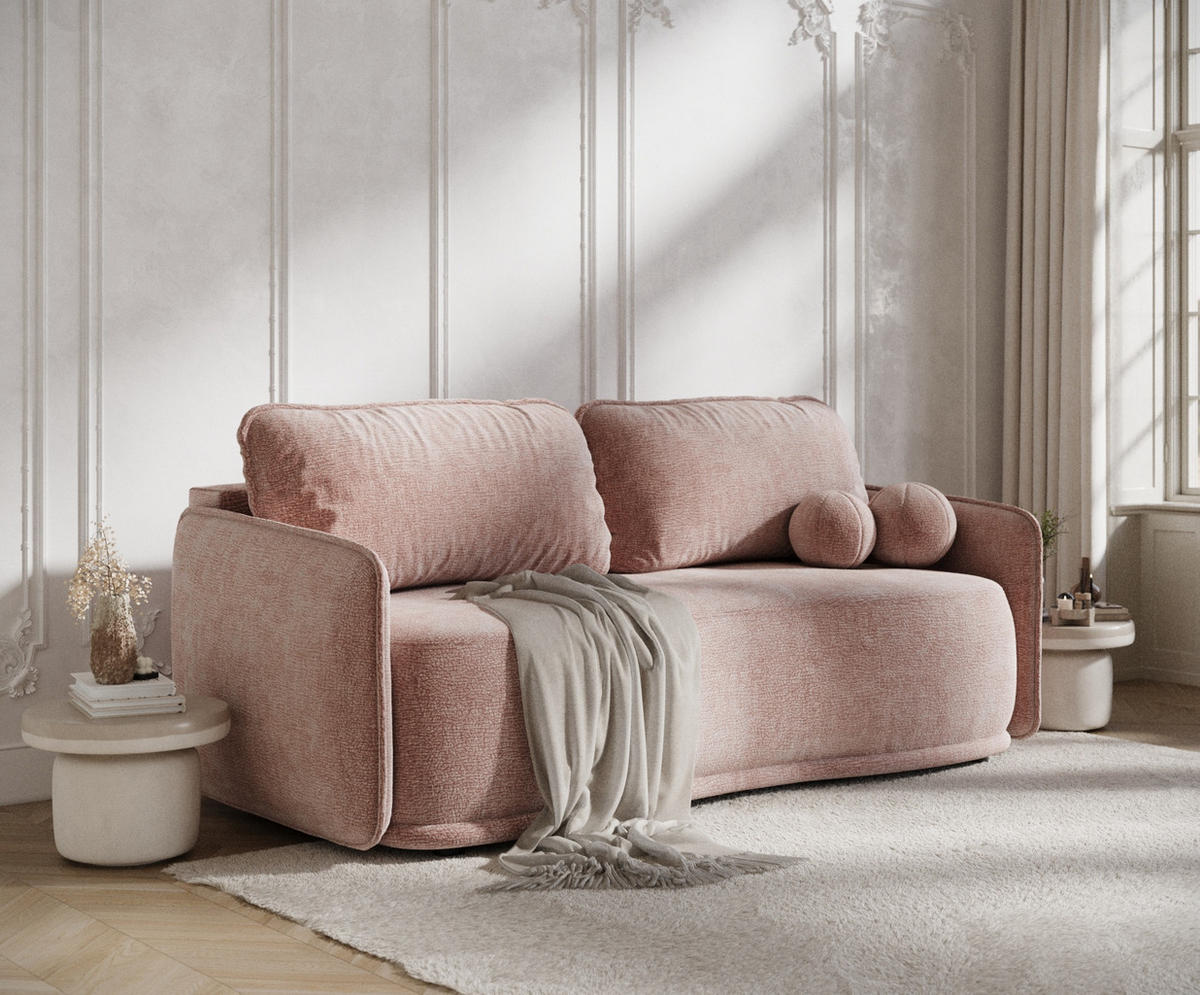 SCHLAFSOFA Mitsis Rosa Chenille - Schwarz/Rosa, Holz/Holzwerkstoff (231/93/106cm) - Maison de Reve
