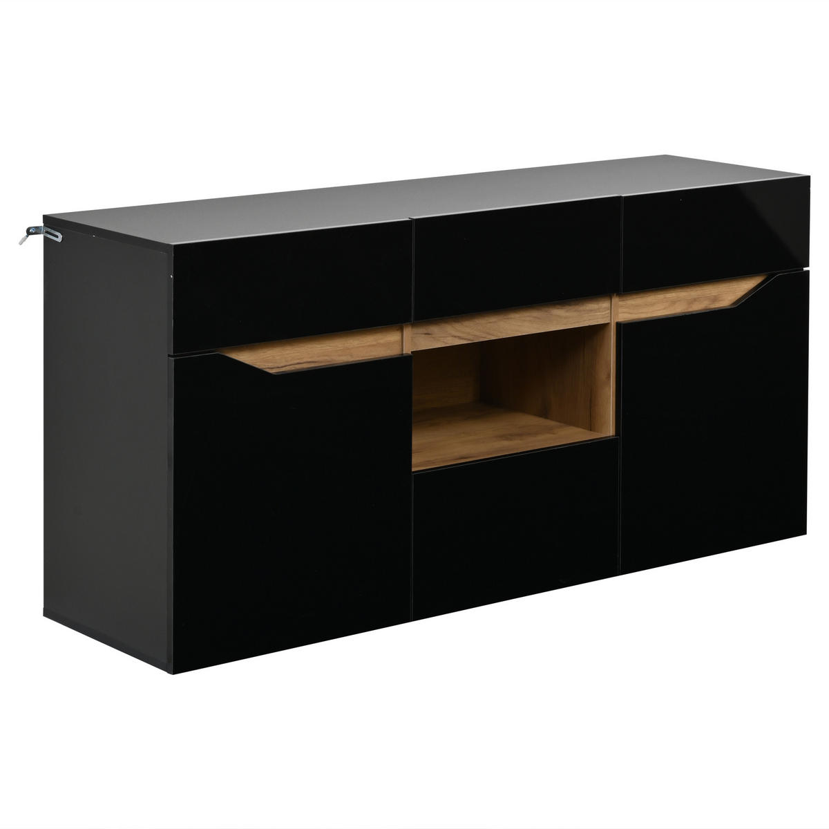 SIDEBOARD mit 4 Schubladen und LED-Beleuchtung grifflose Anrichte Schwarz 140/40/70 cm - Schwarz, Holzwerkstoff/Metall (140/70/40cm) - EVRYAE