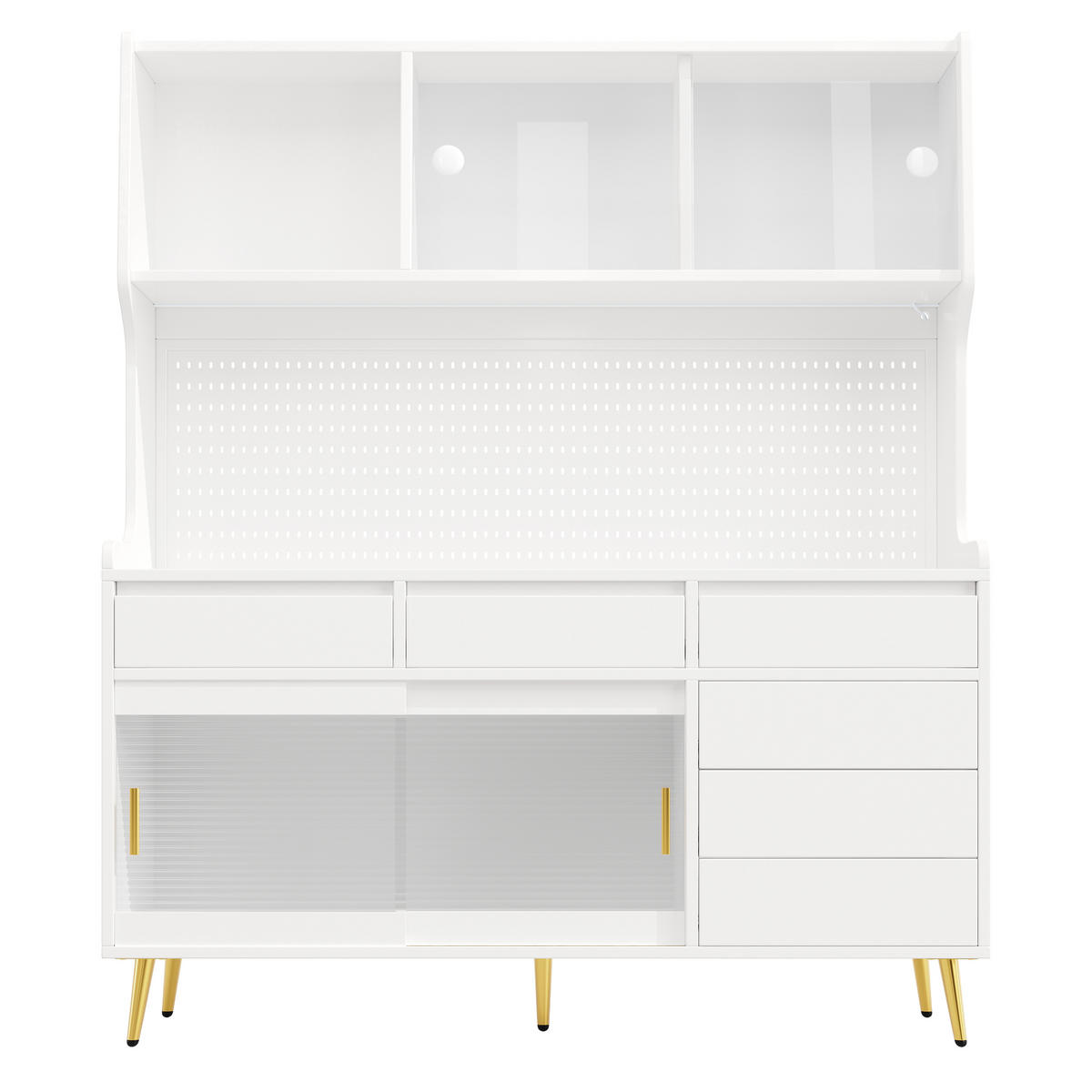 KUCHYŇSKÁ SKŘÍŇKA 171 cm se Smart LED, skleněnou přední částí a děrovanou stěnou - bílá, kompozitní dřevo (145/171/39cm) - Urban Meuble