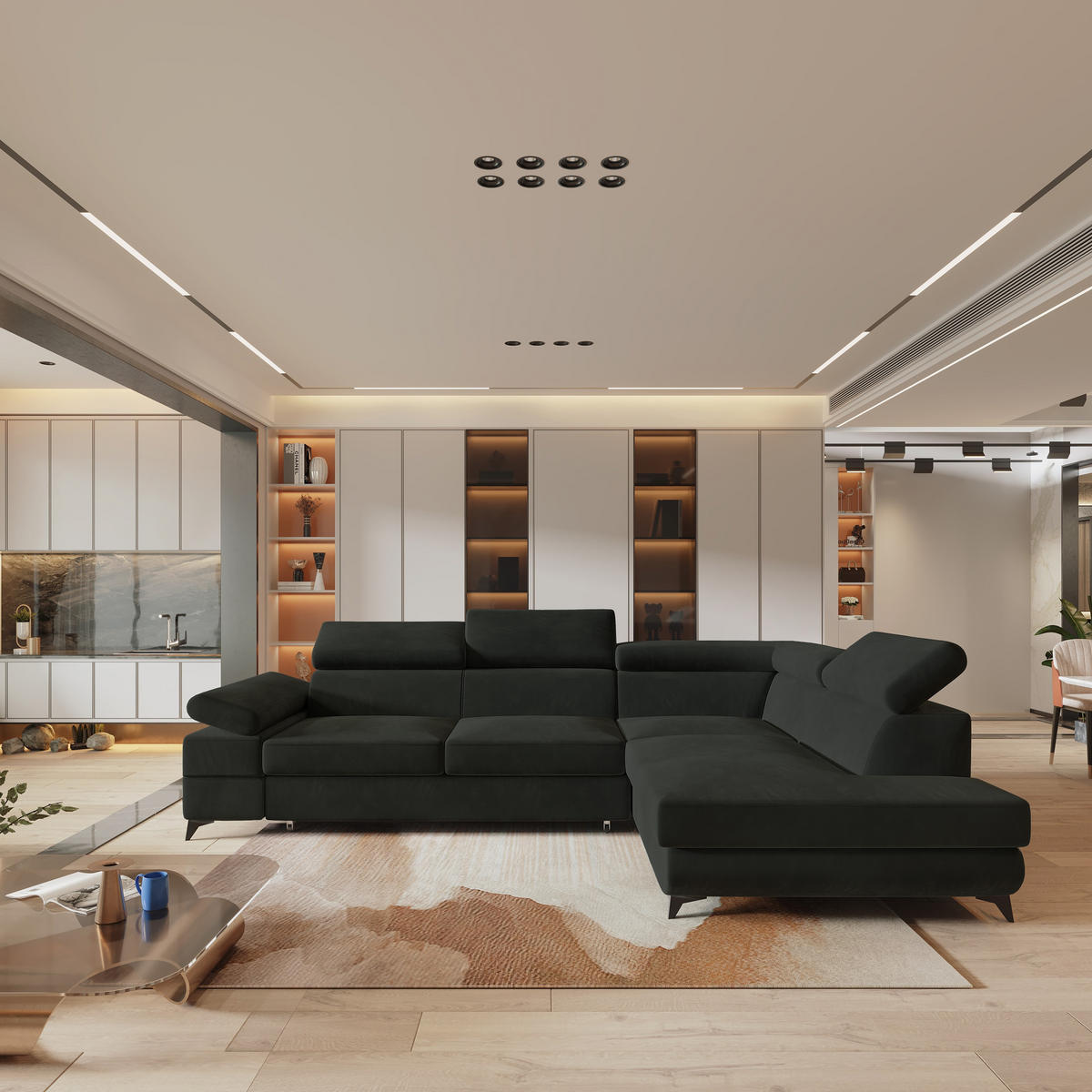 ROHOVÁ SEDAČKA FAVIEN černá - černá, kov/dřevo (257/190cm) - MASSENO