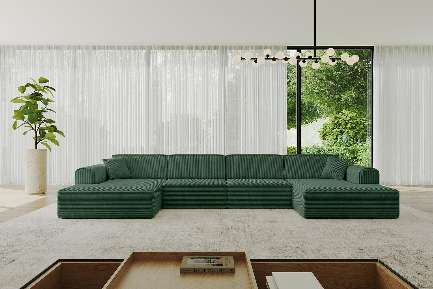 WOHNLANDSCHAFT IREA-U2-v3 - 382x165x76 cm Grün - Grün, Holzwerkstoff/Textil (382/76/165cm) - ALTDECOR