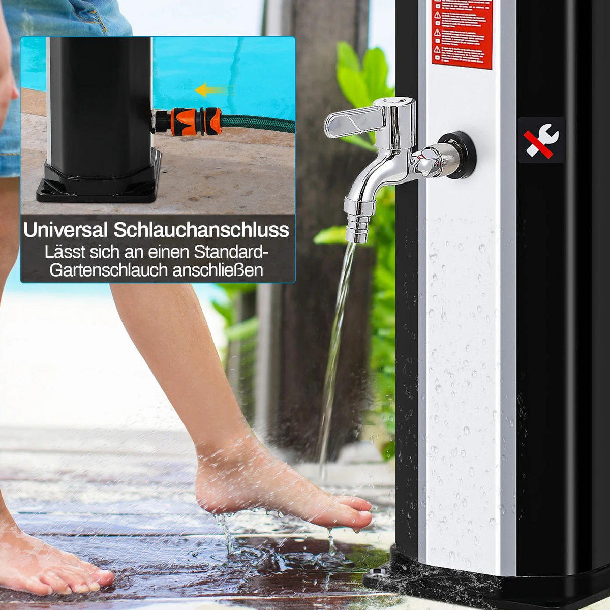 SOLARDUSCHE mit Duschkopf, 40L Kalten Heißer Silber für Garten Strand Pool - Silberfarben, Kunststoff (18/225/14.5cm) - Kaket