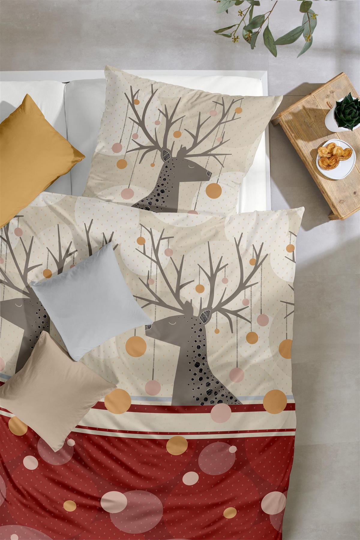 BETTWÄSCHE Biber 155x220 Weihnachten Hirsche Flanell Winter Bettbezug Kuschelig warm - Rot, Textil (155/220cm) - Carpe Sonno