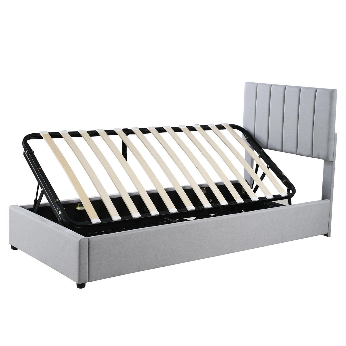 TAPECIRANI dječji krevet 90/200 cm sivi od lana s hidrauličnim spremištem - siva, tekstil (90/200cm) - OKWISH