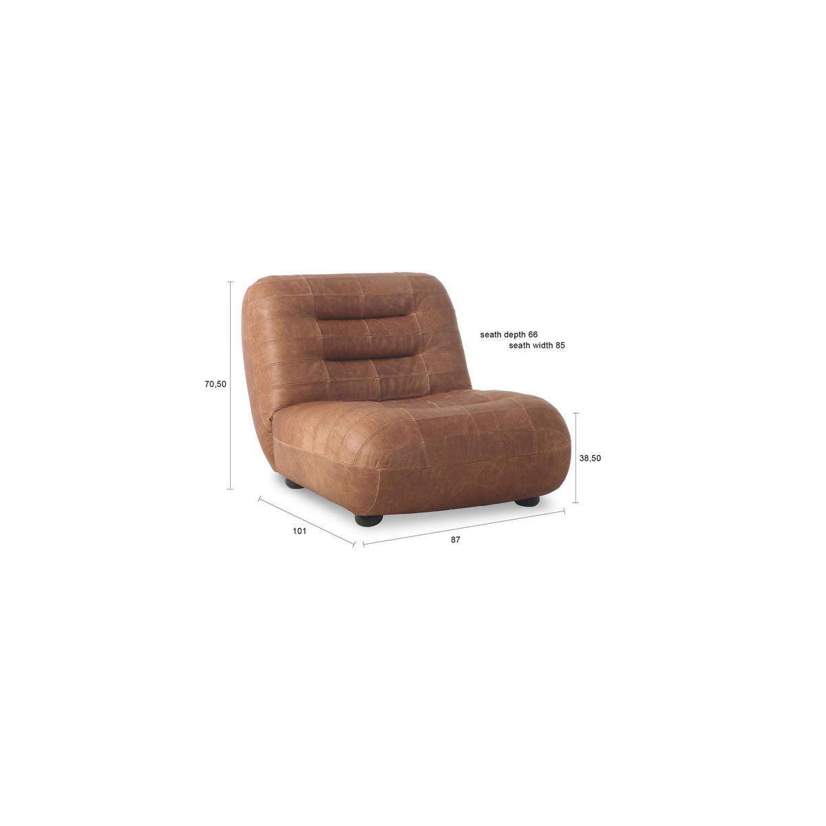 SESSEL Wyatt Leder Cognac Braun - Cognac, Leder (87/70.5/101cm) - Dutchbone