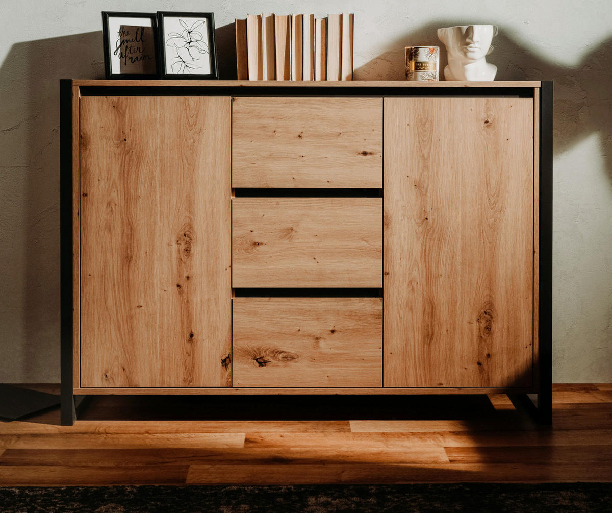 KOMMODE Eiche Artisan, grau 120 cm Industrial Design, Sideboard mit viel Stauraum - Anthrazit/Eiche Artisan, Holzwerkstoff (120/88/40cm) - Furn.Design