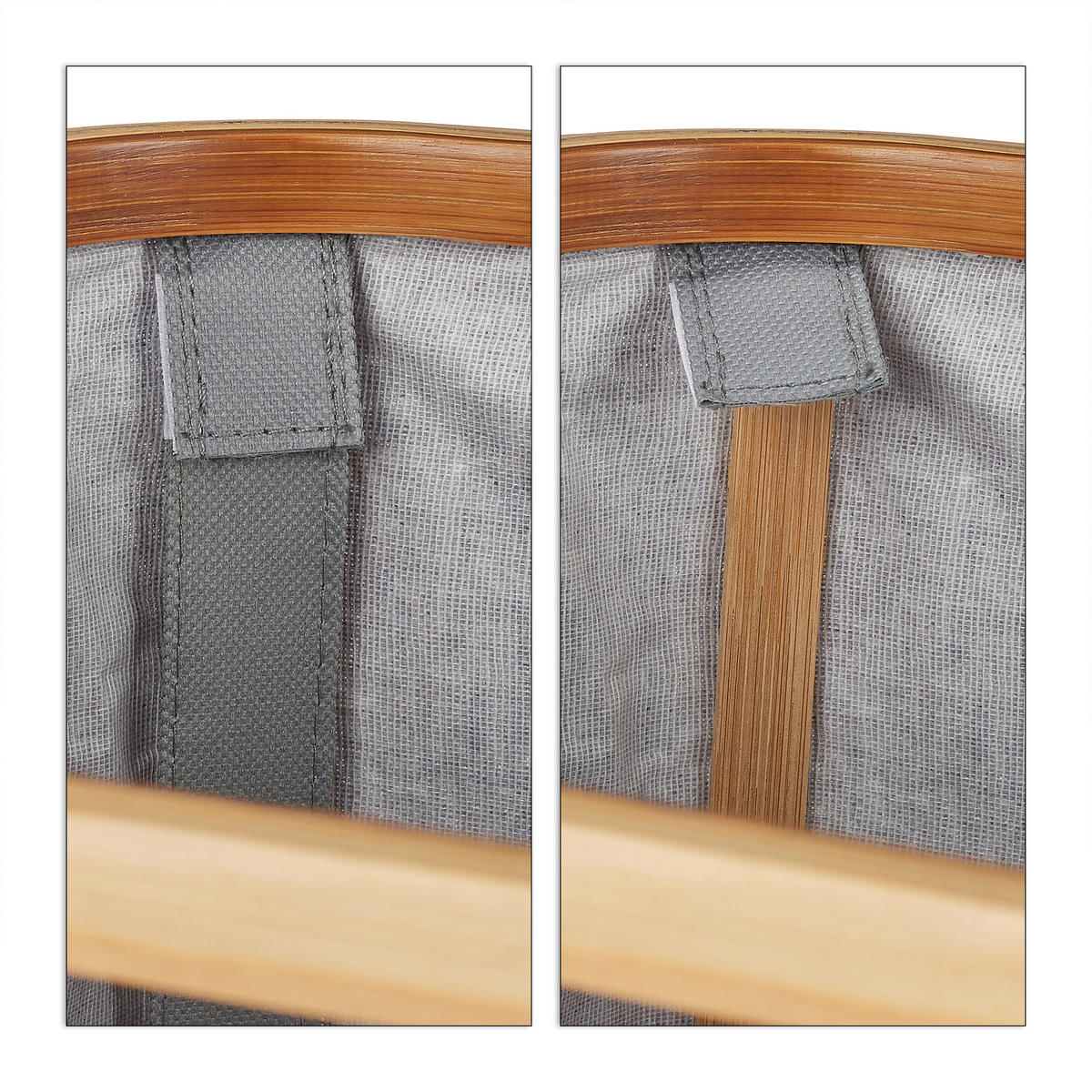 DOPPELWÄSCHEKORB - Grau, Holz/Textil (33.5/54/50cm) - Relaxdays