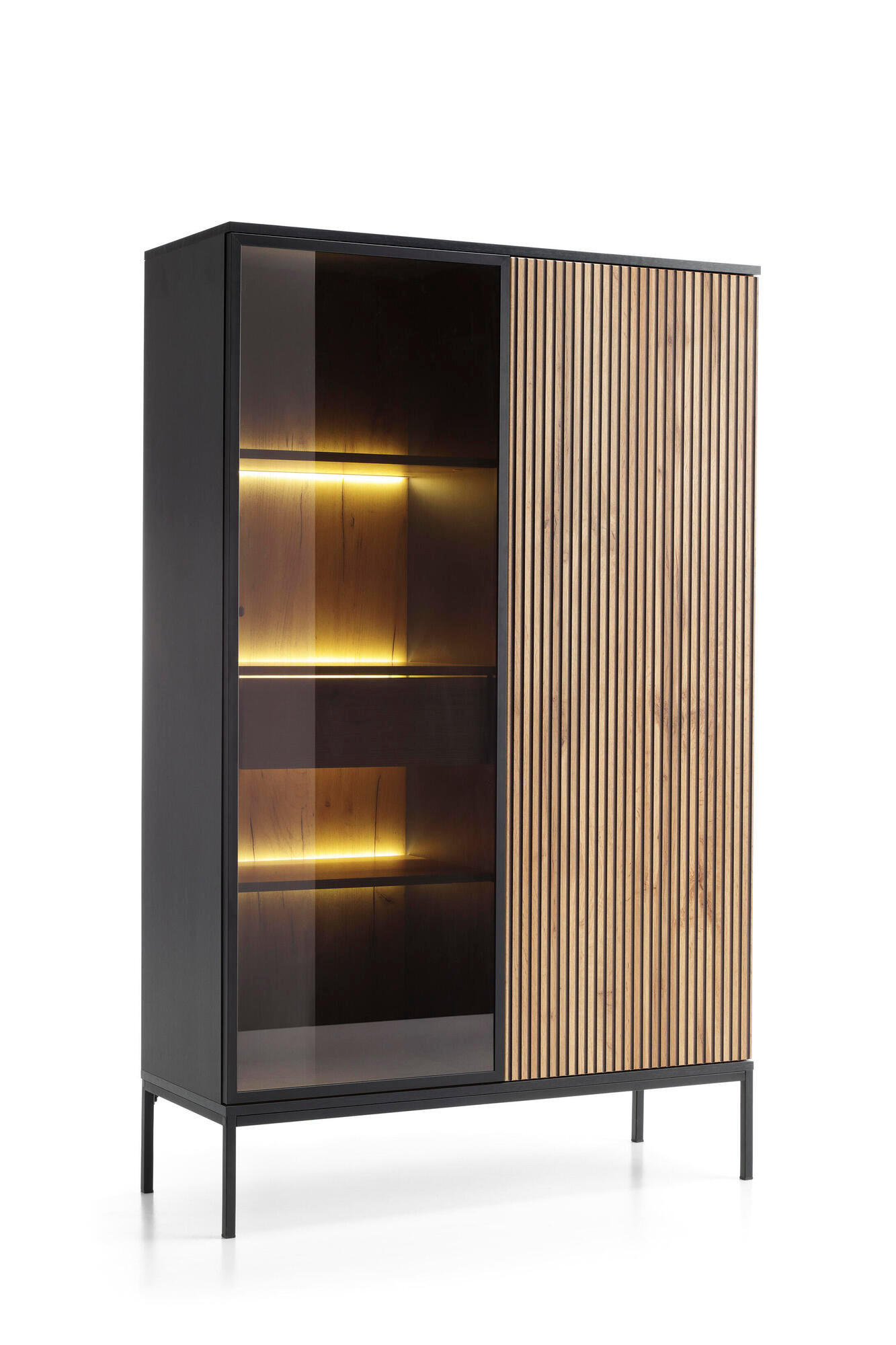 VITRINE SENTO Schwarz 104x39x166 cm - Schwarz, Holzwerkstoff (104/166/39cm) - FURNLUX