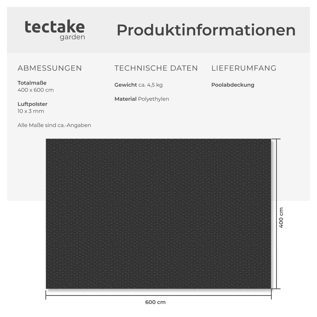 POOLABDECKUNG , 400 x 600 cm, schwarz - Schwarz, Kunststoff (600/400cm) - tectake