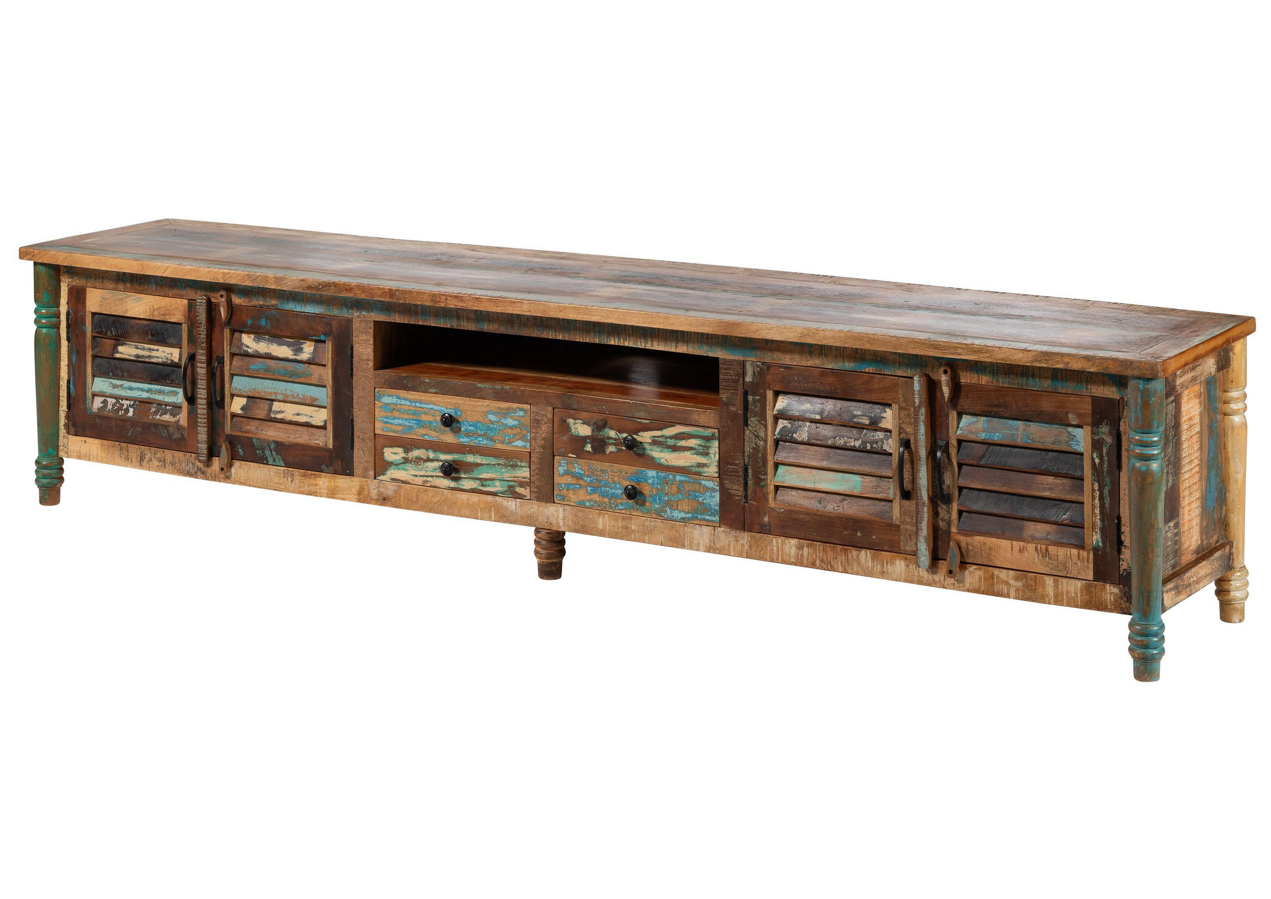 TV-BOARD Altholz 260x50x55 mehrfarbig lackiert FABLE #36 - Multicolor, Holz (260/55/50cm) - Massivmoebel24