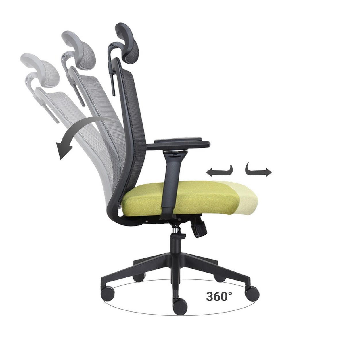 BÜROSTUHL Napoli Deluxe 4D - NEN-EN 1335 - Limettengrün - Limette/Schwarz, Textil (70/118/62cm) - Sedero