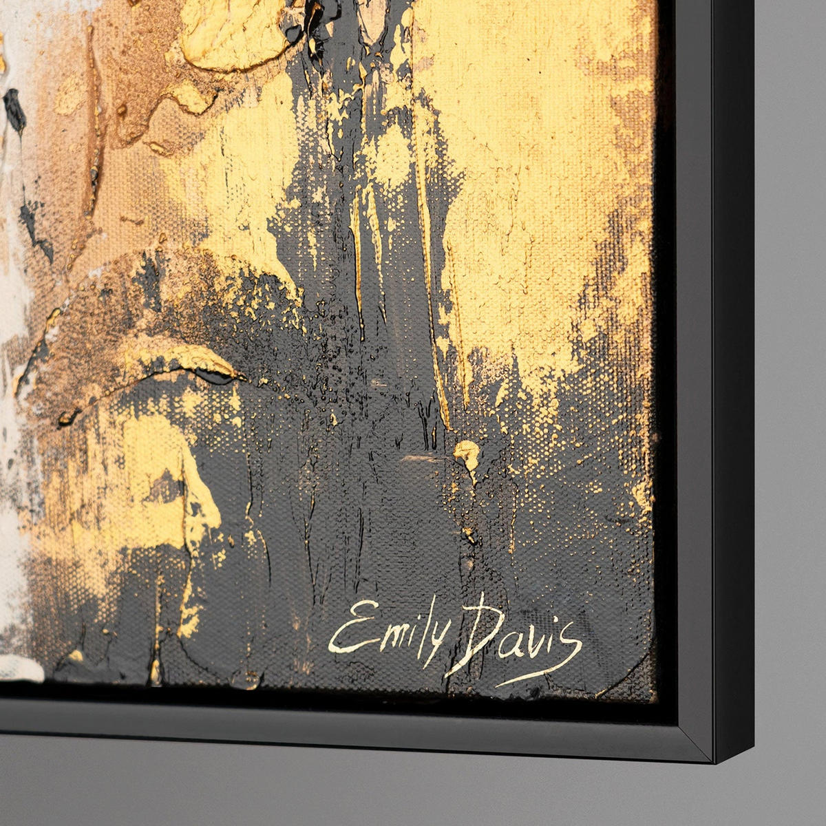 GEMÄLDE Goldene Blätter Schattenfugenrahmen Schwarz 60x40 cm - Schwarz, Holz (60/40cm) - YS-art gallery