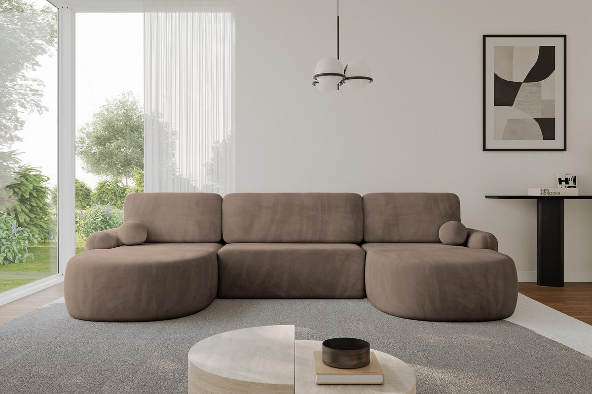WOHNLANDSCHAFT mit Schlaffunktion und Bettkasten LIRA-U - 335x172x89 Braun - Braun, Holzwerkstoff/Textil (335/89/172cm) - ALTDECOR
