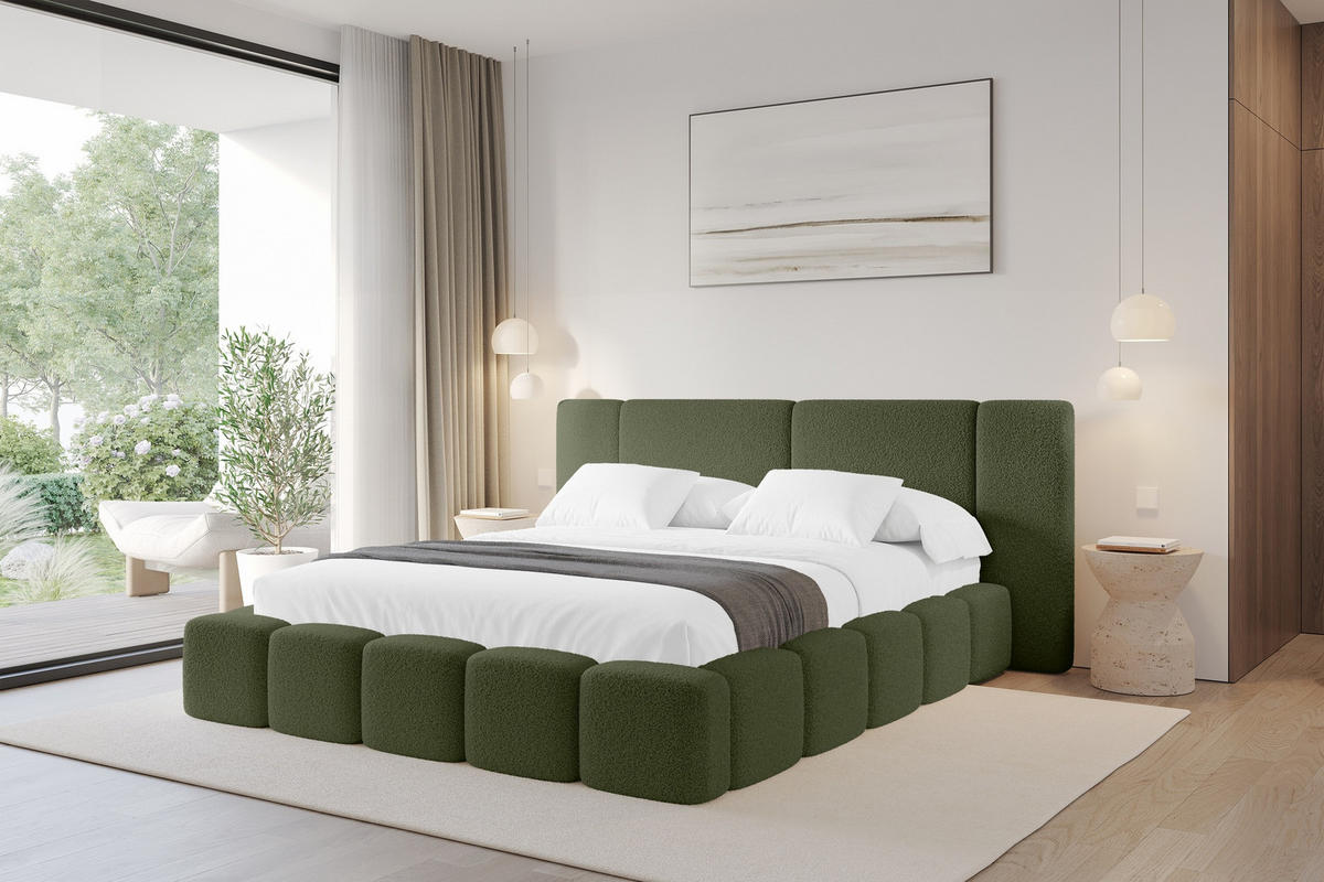 POLSTERBETT mit Bettkasten und Lattenrost, Bett mit Matratze H3/H4 - NILO 140x200 Grün - Olivgrün, Holzwerkstoff/Textil (140/200cm) - ALTDECOR