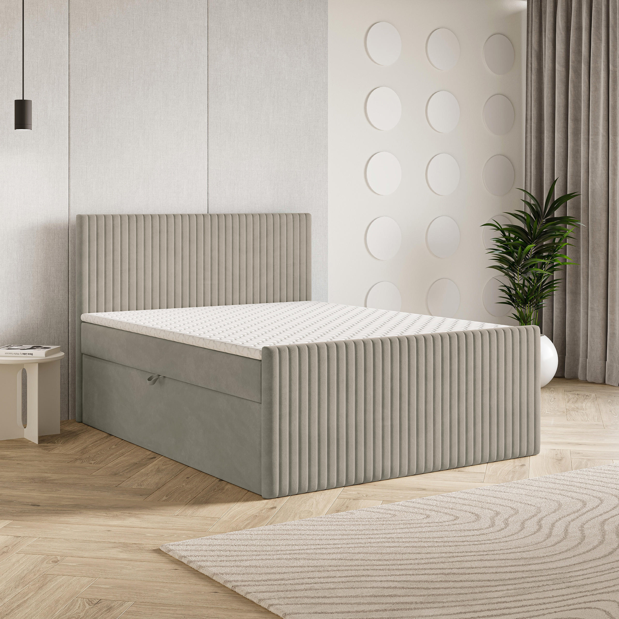 BOXBETT TERVAN 140x200 cm mit Matratze und Topper - Beige - Beige, Holz (140/200cm) - MASSENO