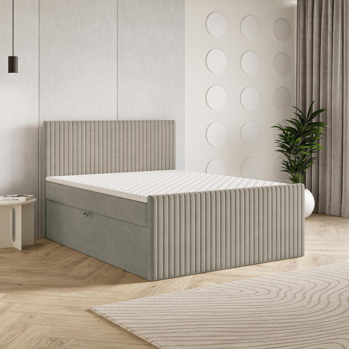 BOXBETT TERVAN 160x200 cm mit Matratze und Topper - Beige - Beige, Holz (160/200cm) - MASSENO