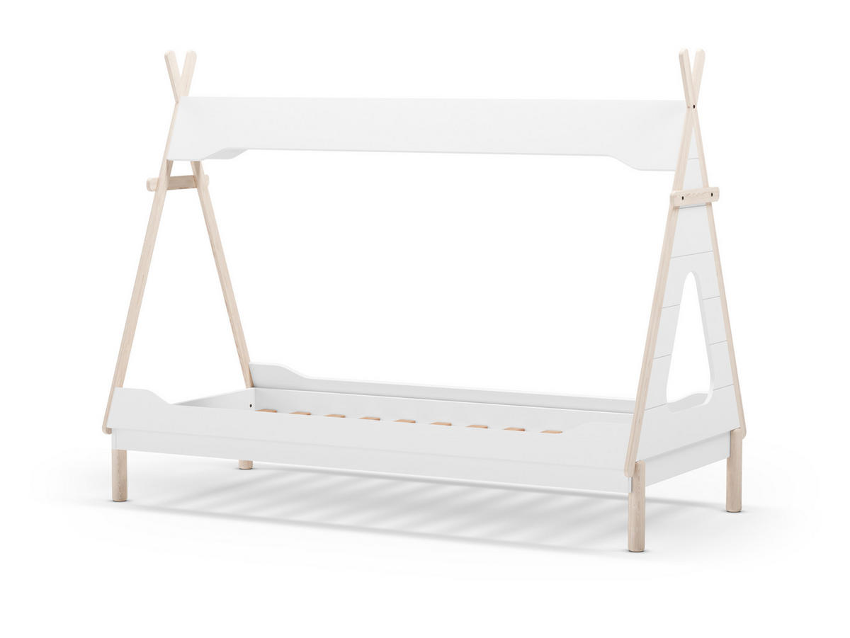 BELEUCHTETE Tipi-Hütte 90x190 cm modulare 104,1/205,6/162,4 cm - Weiß, Holz (90/190cm) - Calicosy