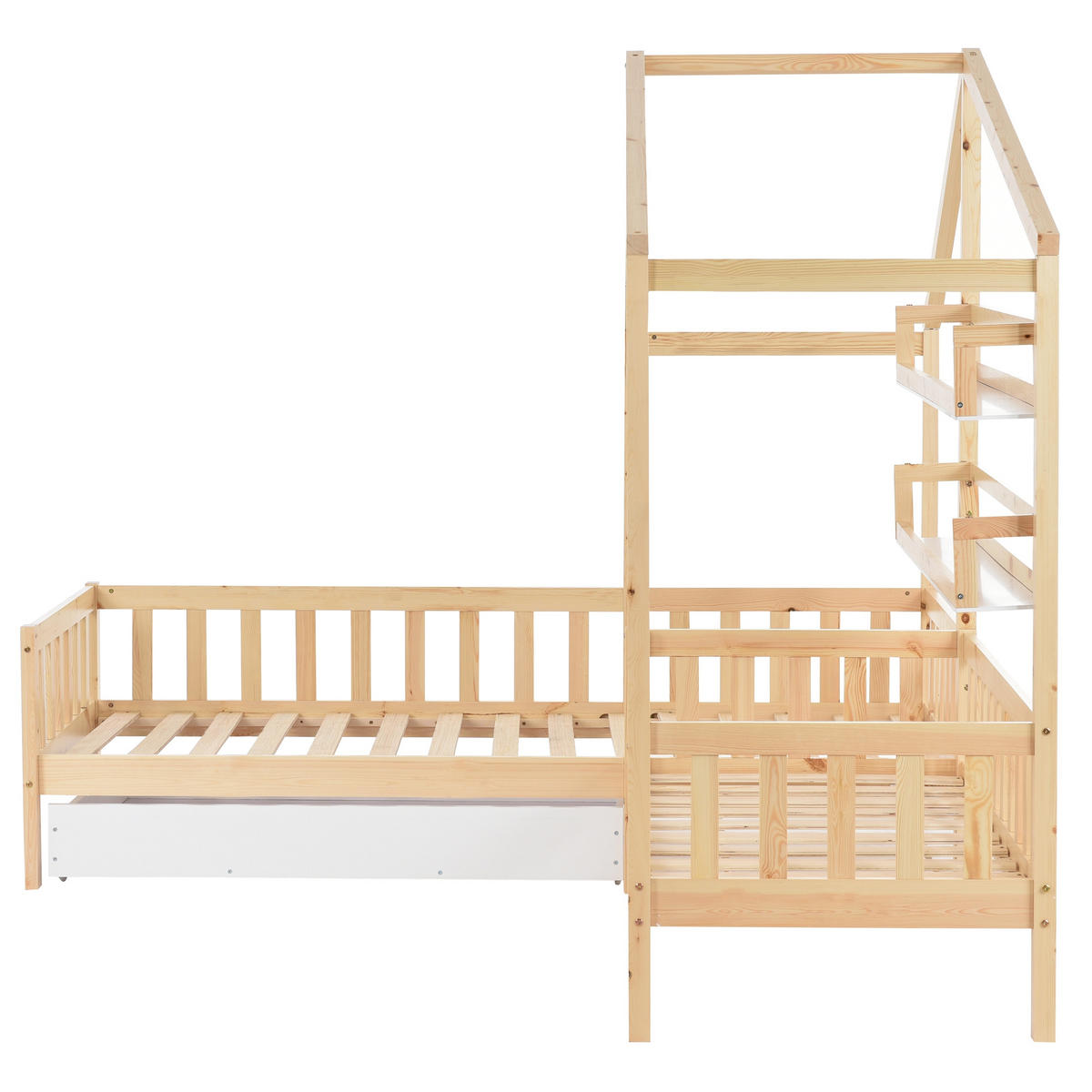 KINDERBETT 90/200 cm & 70/140 cm in Natur mit Schublade und Regal - Naturfarben, Holz/Holzwerkstoff (90/200cm) - WISHDOR
