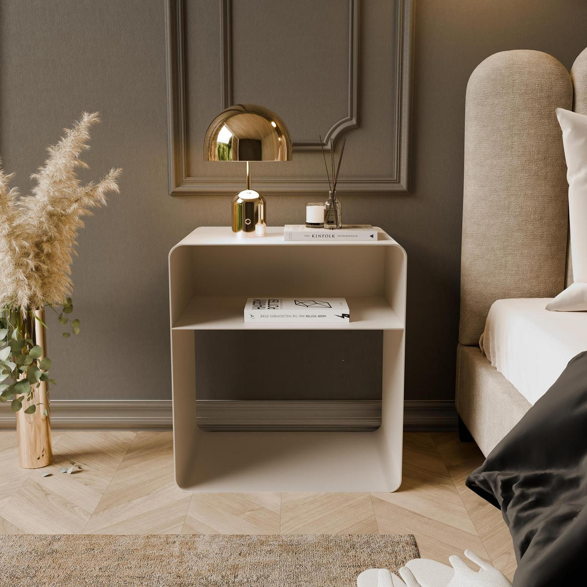 NACHTTISCH Aura Kaschmir, mit Ablage für minimalistische Innenräume - Kaschmir, Metall (45/50/35cm) - Bettso