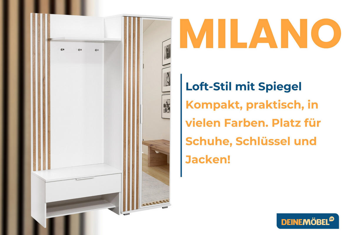 GARDEROBE MILANO 140/200 in Weiß matt mit Lamellen - Eichefarben/Weiß, Holzwerkstoff (140/200/40cm) - Deine Möbel 24