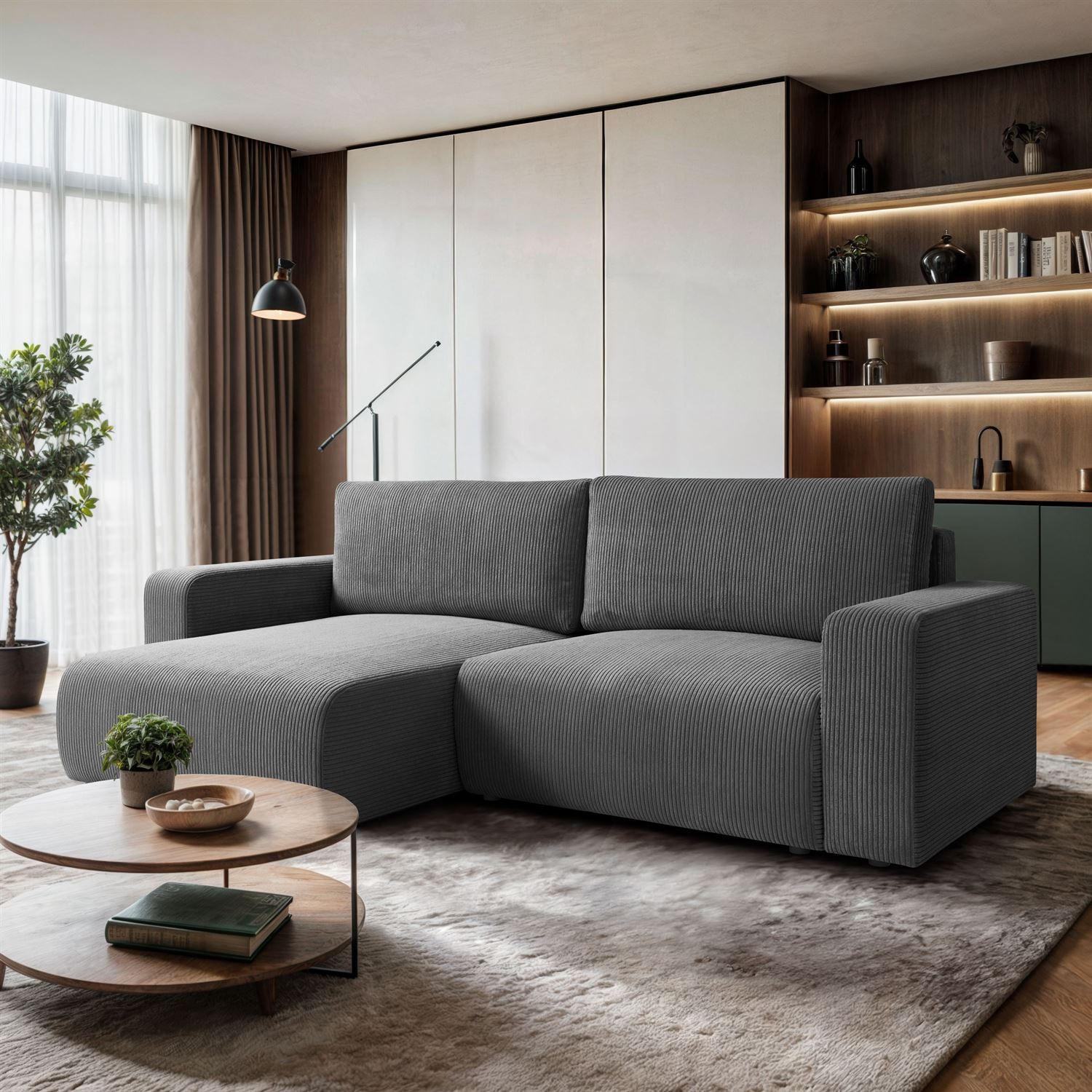 ECKSOFA OPERA L-Form mit Schlaffunktion und Bettkasten, Poso 60 - Grau, Textil (247/143cm) - Lookway