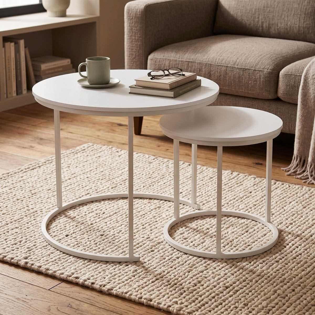 COUCHTISCH 2er-Set rund Weiß - Weiß, Metall (60/60/50cm) - SCENA LIVING