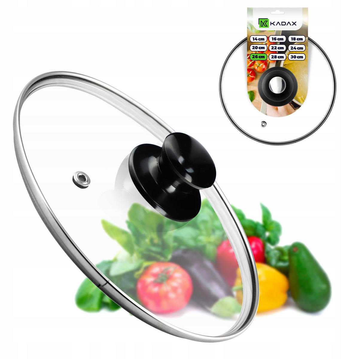 DECKEL mit schwarzem Griff, 26 cm, 1 Stück - Transparent, Glas/Kunststoff (26cm) - KADAX