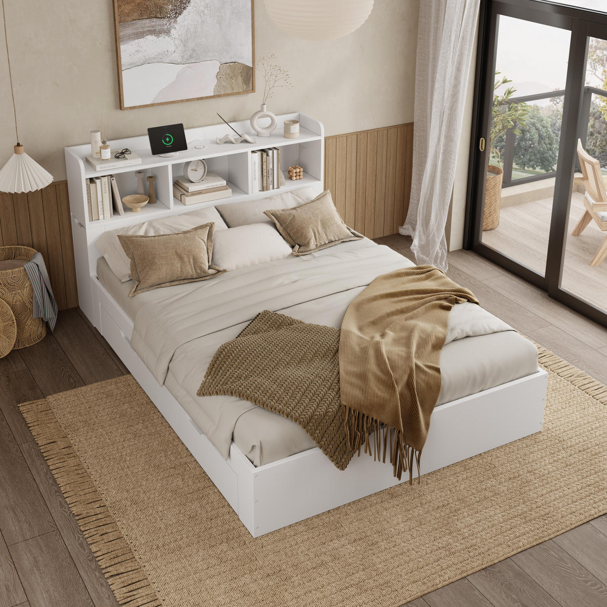 HOLZBETT 140x200 Doppelbett Lattenrost Nachttische Weiß - Weiß, Holzwerkstoff - FLIEKS