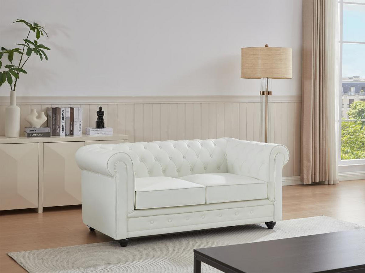 LEDERSOFA 2-Sitzer - Büffelleder - Weiß - CHESTERFIELD - Weiß, Leder (88/72/165cm) - Vente-Unique