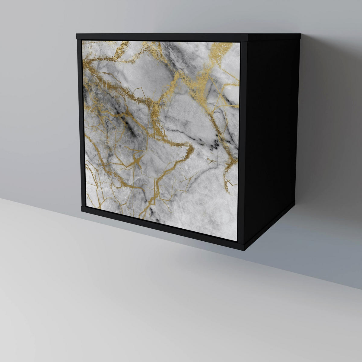 SIDEBOARD TIMELESS GLIDE, Schwarz, 57,5x42x75,5 cm, Goldfarbene Metallfüße - Goldfarben/Multicolor, Holzwerkstoff/Metall (57.5/75.5/42cm) - SpaceRebels