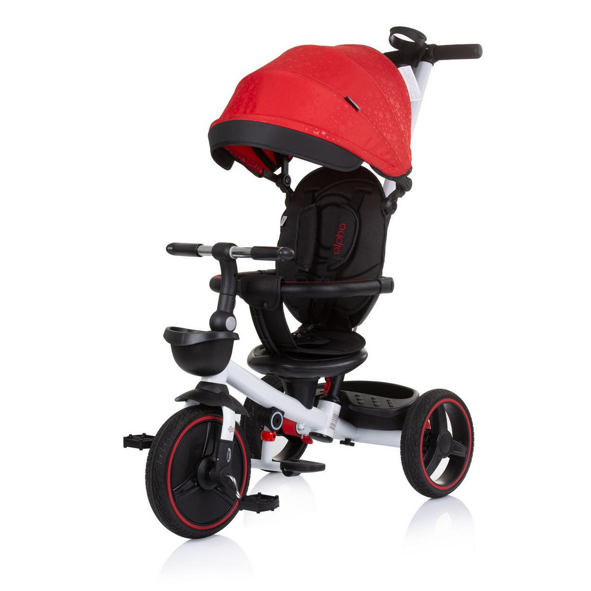 DREIRAD Alpha 3 in 1 rot Dreirad, Schiebegriff, Sonnendach, Becherhalter, Korb - Rot, Metall (100/46/98cm) - Chipolino