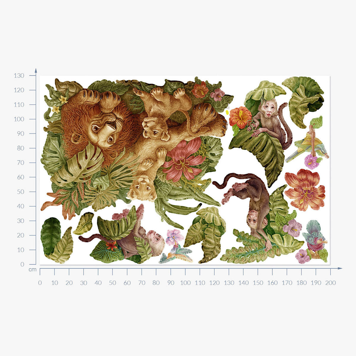 WANDAUFKLEBER 130x199cm - Tropische Safari - Multicolor, Kunststoff (130/199/0.1cm) - Wallfluent