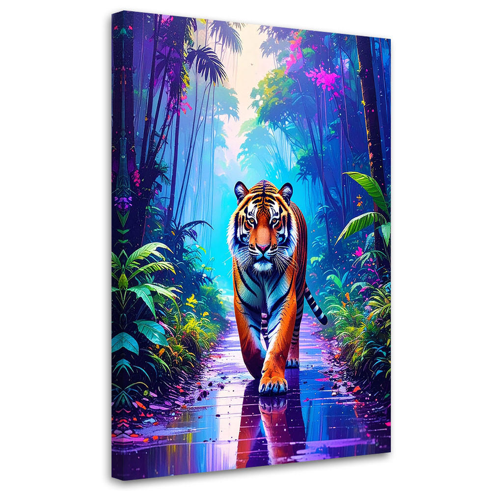LEINWANDBILD Tiger auf der Straße Dschungel 80x120cm - Multicolor, Textil (80/120cm) - Feeby