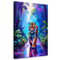 LEINWANDBILD Tiger auf der Straße Dschungel 80x120cm - Multicolor, Textil (80/120cm) - Feeby