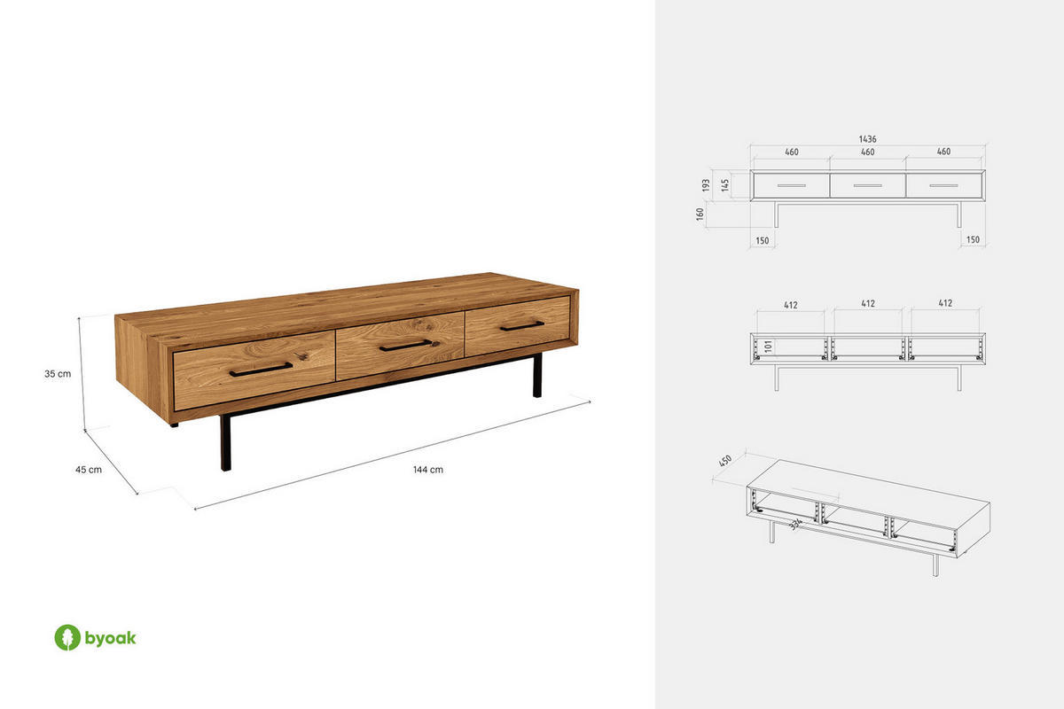 KOMMODE NIEDRIG LEON Kernbuche - Kernbuche, Holz (144/35/45cm) - byoak