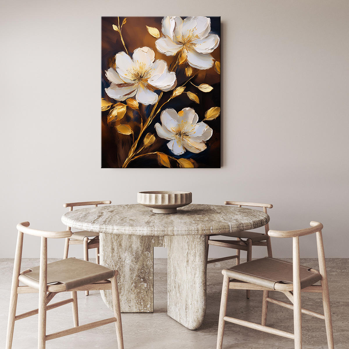 WANDBILD blumen weiße pfingstrosen gold glamour - Weiß, Textil (40/60cm) - Feeby