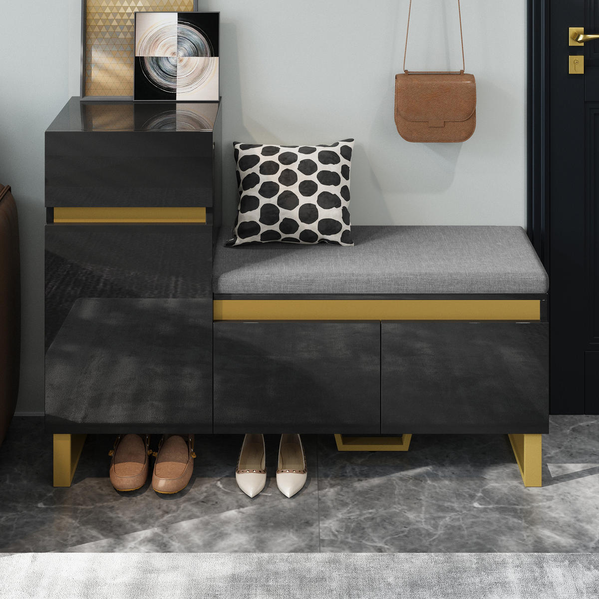 SCHUHSCHRANK Mehrstöckig Stauraum Organizer Schubladen Türen - Schwarz, Holzwerkstoff (35/85/120cm) - FLIEKS