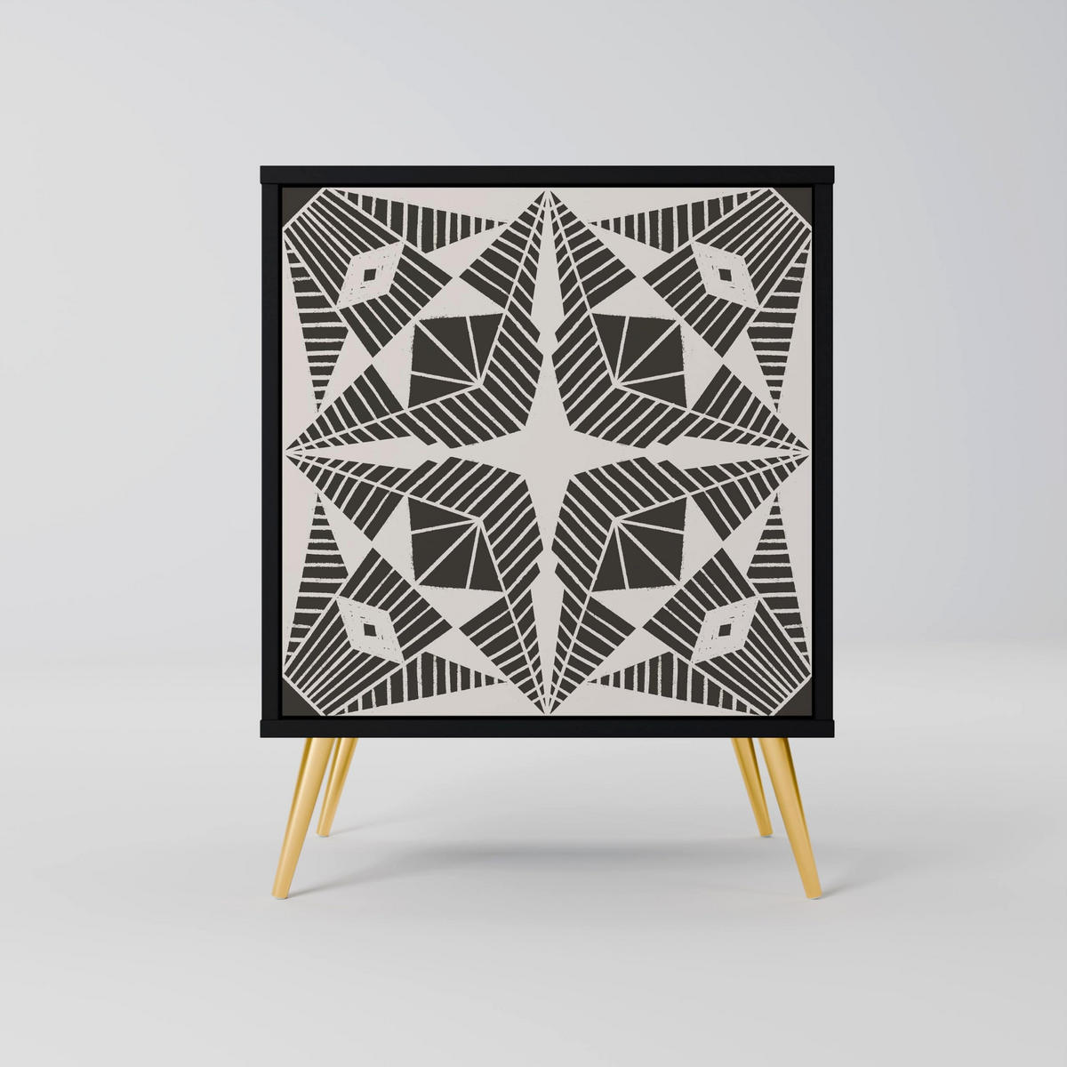SIDEBOARD MONOCHROME NEXUS, Schwarz, 57,5x42x67,5 cm, Schwarze Metall-Rahmenfüße - Multicolor/Schwarz, Holzwerkstoff/Metall (57.5/67.5/42cm) - SpaceRebels