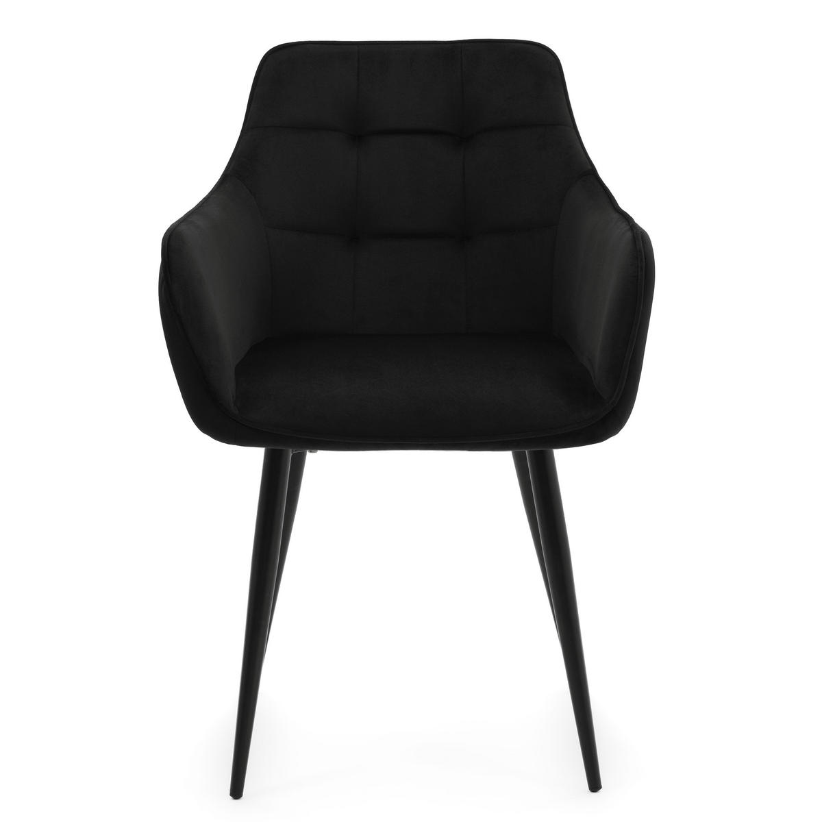 STUHL GALLO gespolstert mit Steppung - schwarz - Samt Velours - Schwarz, Textil/Metall (58/88/58cm) - NEW HOME