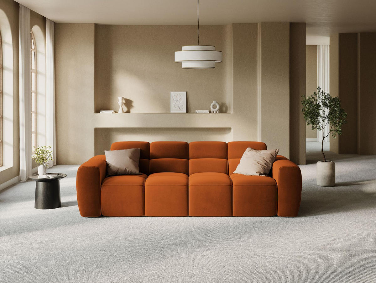 SOFA Lisa aus Samt terrakotta 4 Sitzplätze - Terra cotta, Textil (256/77/101cm) - Micadoni