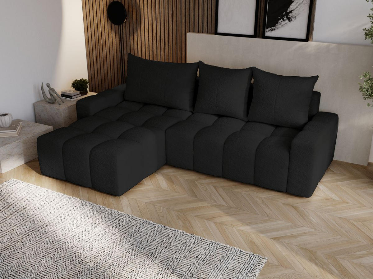ECKSOFA Bresso Bouclé-Stoff Schwarz - Schwarz, Holz/Textil (255/168cm) - Graingold