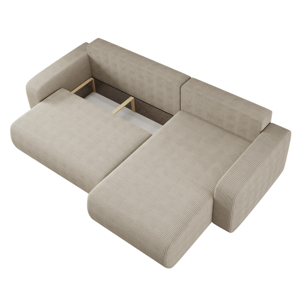 SCHLAFSOFA MILANO XL und bettkasten stoff Poso Dicker Cord Dunkelbeige Rechts - Sandfarben/Beige, Holz (274/82/145cm) - Kaiser Möbel