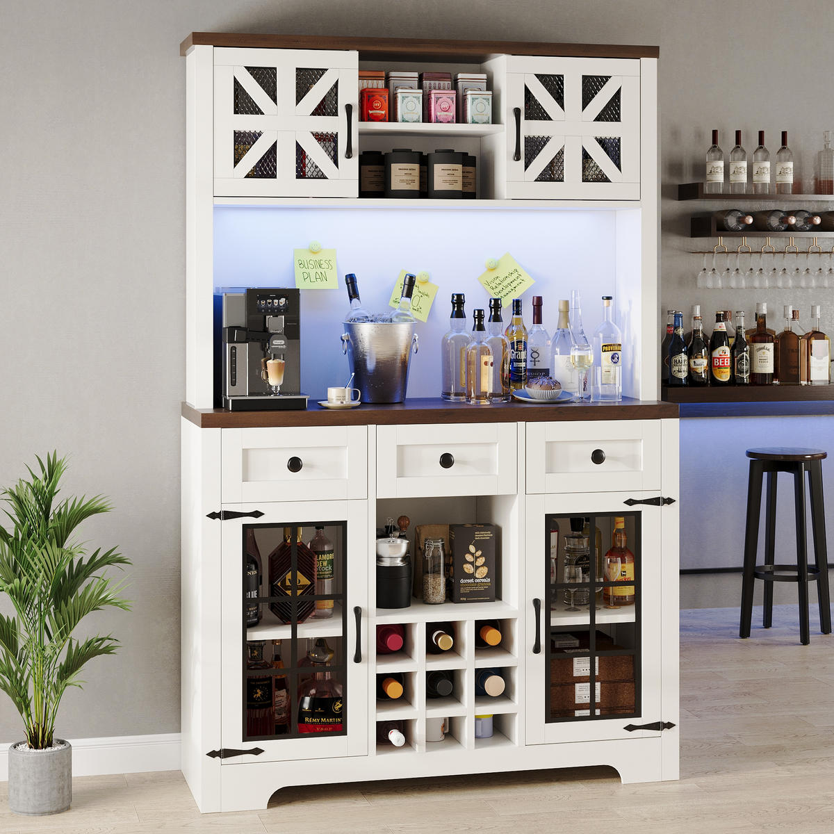 BUFFET 120/40/180 cm Weiß aus MDF und Glas mit LED - Weiß, Holzwerkstoff (120/180/40cm) - OKWISH
