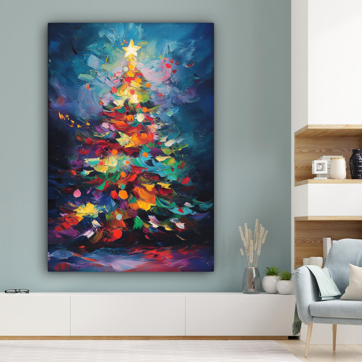 OBRAZ NA PLÁTNĚ Vánoční stromek - Vánoce - Abstraktní - Barevné 90x140 cm - různobarevná, textil (90/140cm) - MuchoWow