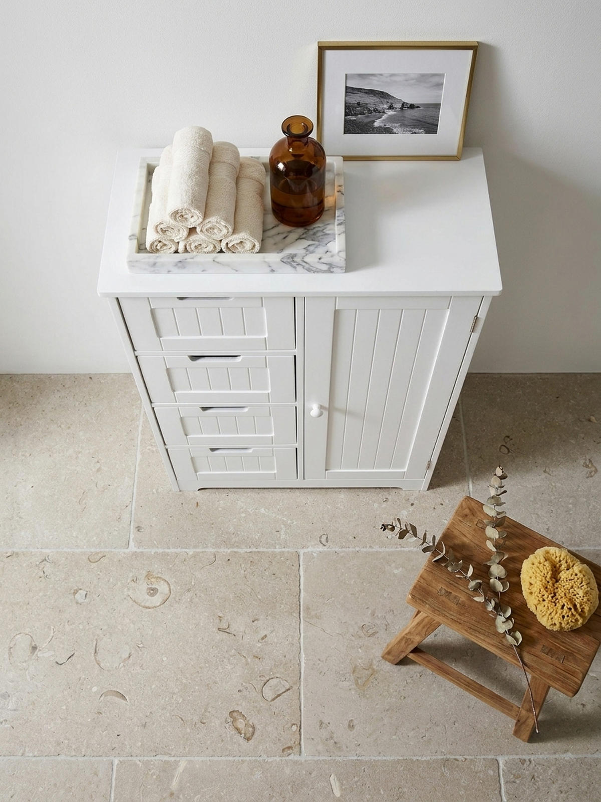 BADSCHRANK Weiß 30x83x30 cm im Landhausstil aus MDF mit 4 Schubladen - Weiß, Holz (56/83/30cm) - KADIMA DESIGN