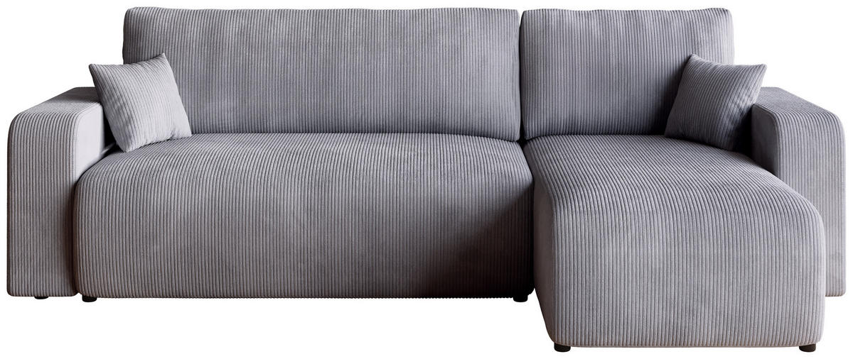 ECKSOFA PUMI mit Schlaffunktion Hellgrau Cord - Hellgrau, Textil (244/148cm) - Bromarkt