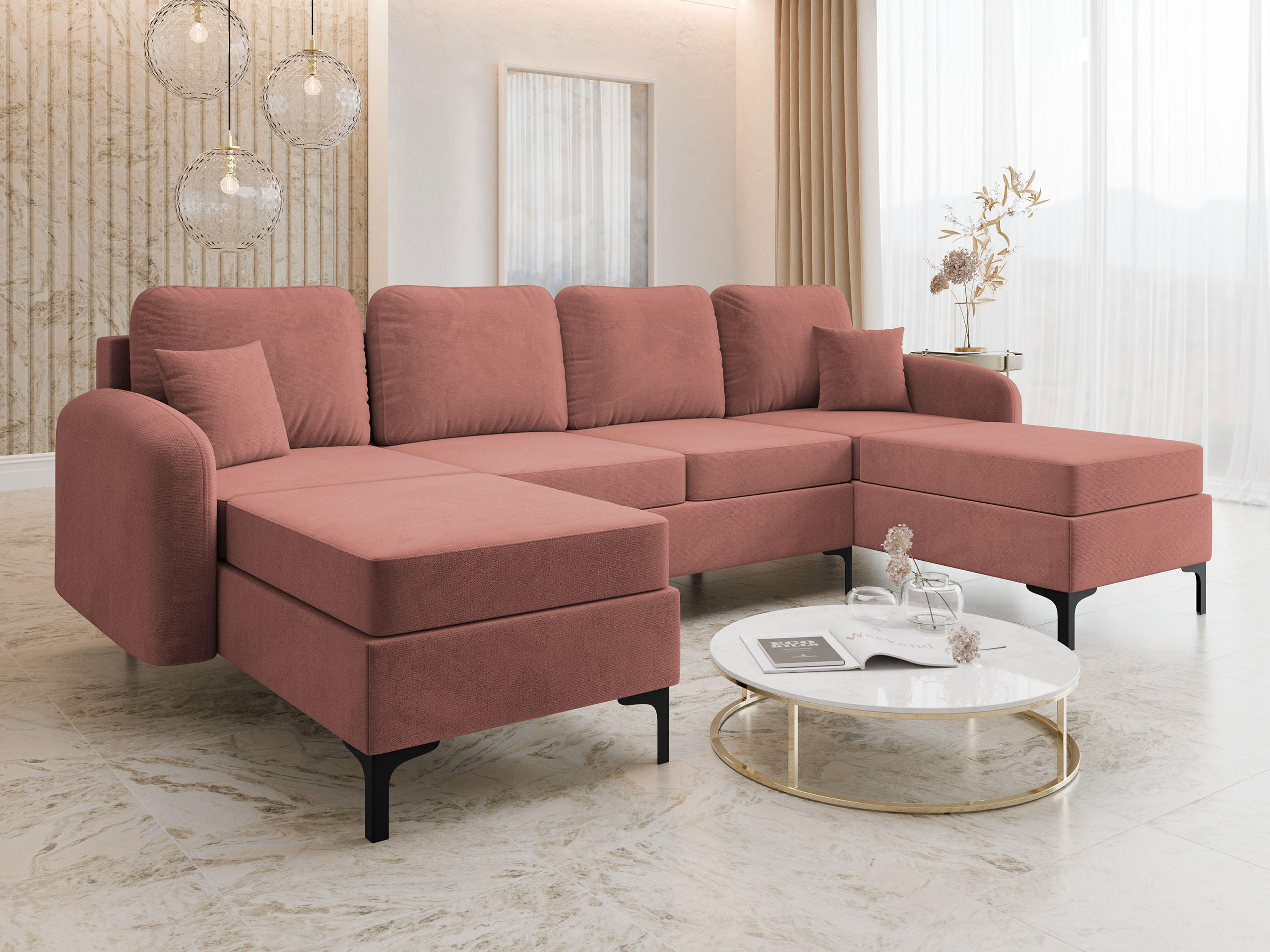WOHNLANDSCHAFT Venice - Schwarz/Rosa, Holz/Textil (293/96/172cm) - MIRJAN24