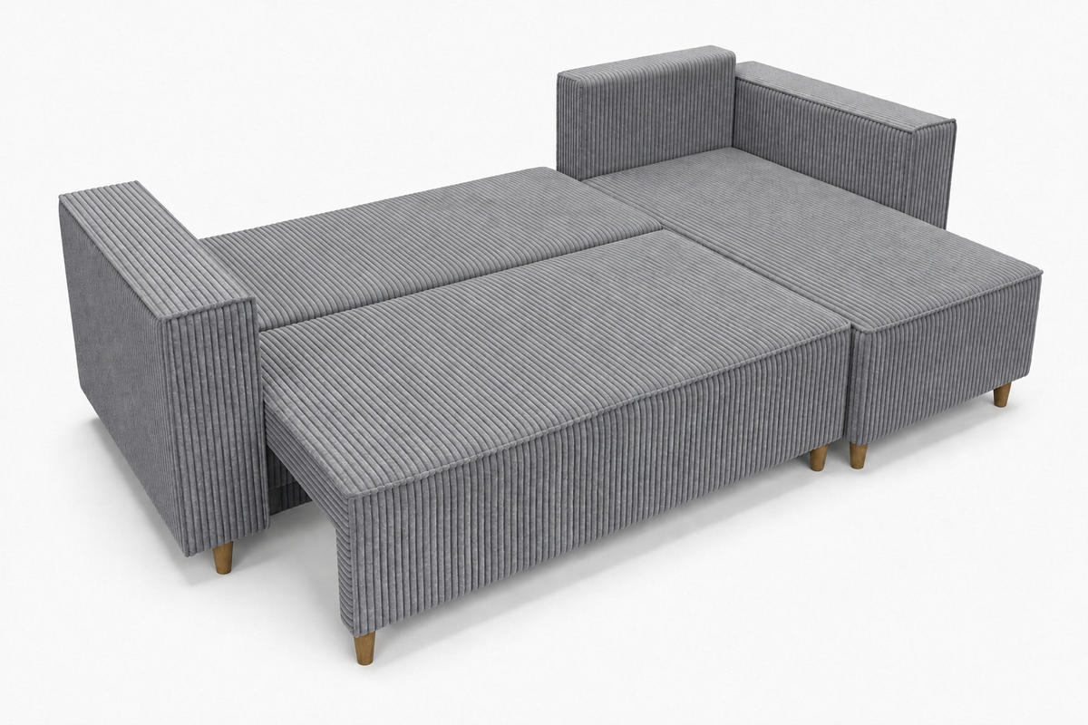ECKSOFA mit Schlaffunktion und Bettkasten Rio, Ecksofa Cordstoff Hellgrau, Ottomane Universal, 249x142 cm - Hellgrau, Textil (249/142cm) - Marpur