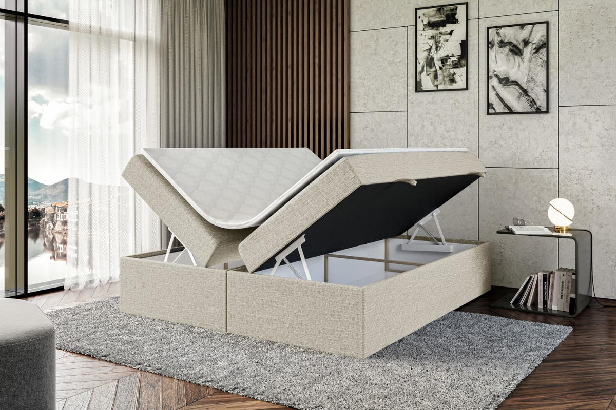 BOXBETT mit H4-Matratze und Lattenrost - MARCE BW - 140x200 Beige - Beige, Holzwerkstoff (140/200cm) - ALTDECOR