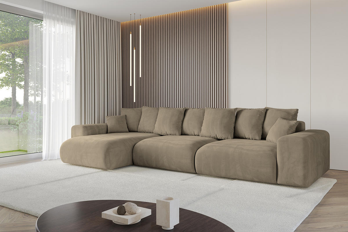 ECKSOFA Ottomane links ESKAR-L 364x176x84 Braun Velours - Schwarz/Braun, Holzwerkstoff/Kunststoff (364/176cm) - ALTDECOR